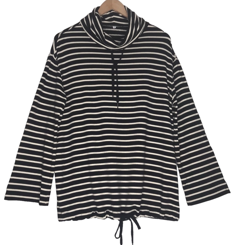 Nordstrom Splendid Striped Cowl Top Drawstring Beachy Sweatshirt Sz S Black Ivor